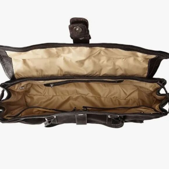 Piel Leather Chocolate Buckle Flap-Over Satchel NWT Currently Selling for $291 - Picture 3 of 9